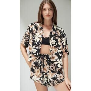 The Great. Hawaiian Floral Linen Blend Cruise Top and Shorts Set XS